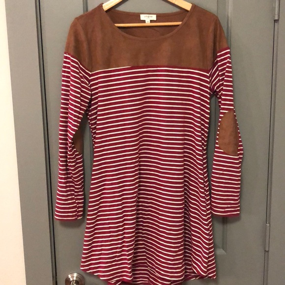 SUEDE ELBOW PATCH TEE DRESS - Picture 1 of 3